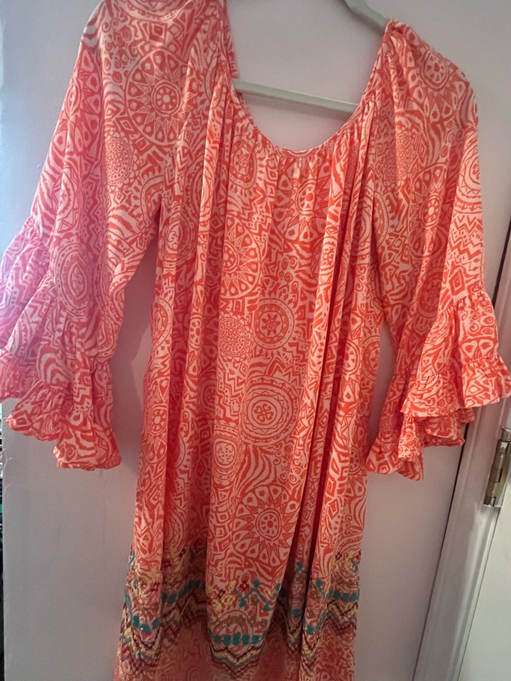 Uncle Frank Coral Peasant Dress M. Coral. Pattern. Retro. 60’s. Dopamine. Disco.